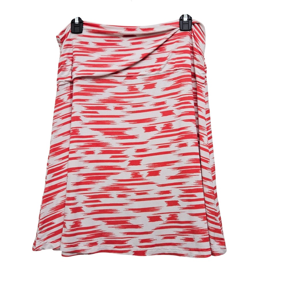Yala Bamboo Skirt Womens L Orange White Ikat Stripe Foldover Waist Yoga Casual